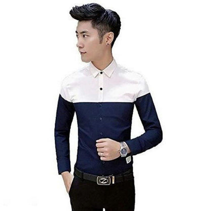 Cotton Color Block Slim Fit Full Sleeves Casual Shirt