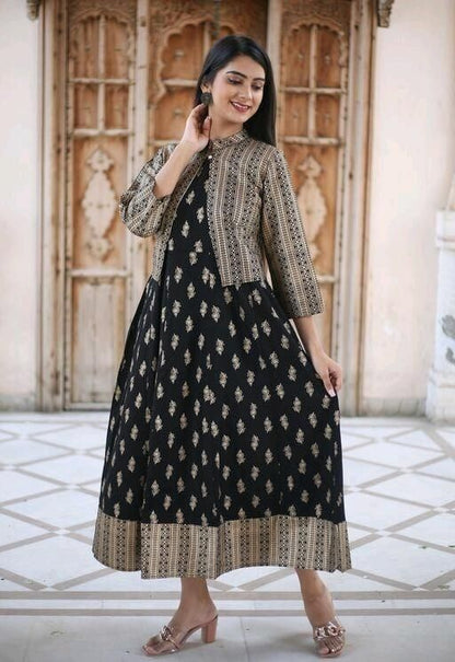 Special  Printed Rayon Ankle Length Kurtis With Jacket