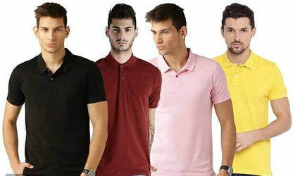 Poly Cotton Solid Half Sleeve Mens Polo T-Shirt (Pack of 4)