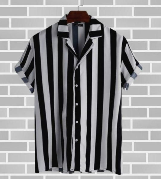 Rayon  Striped Half Sleeves Slim Fit Casual Shirt