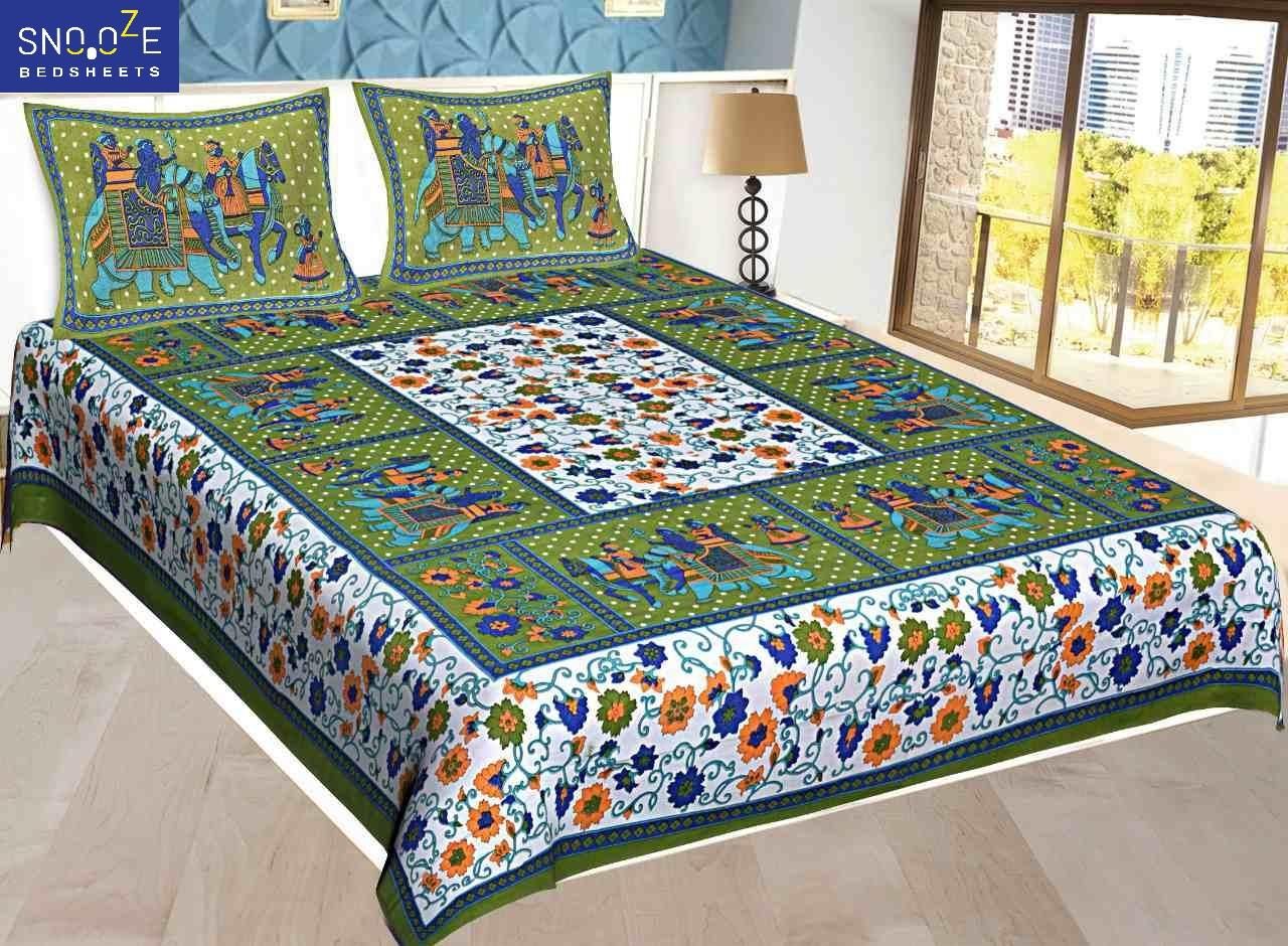 Snooze Jaipuri Printed Cotton Double Bedsheet