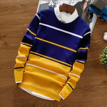 Cotton Stripes Full Sleeves Mens T-Shirt