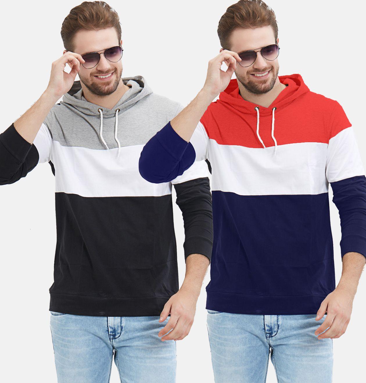 Lewel Cotton Color Block Hoodies Buy 1 Get 1 Free