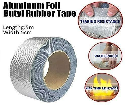 Leakage Repair Waterproof Tape For Pipe Leakage Roof Water Tape Leakage Solution Aluminium Foil Tape Waterproof Adhesive Tape Sealing Butyl Rubber Tape Surface Crack, Pipe Rupture (5cmx5m,silver)