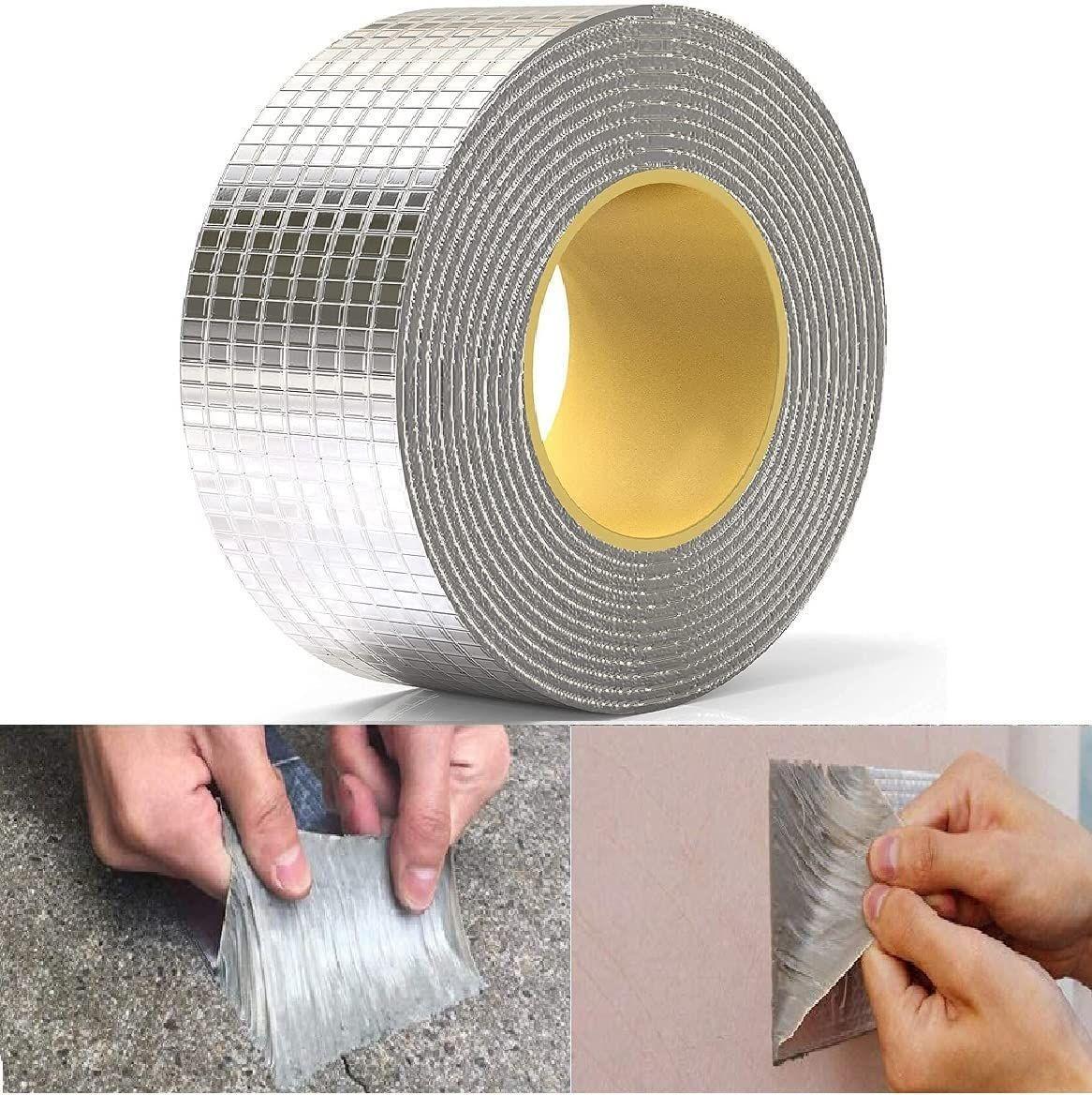 Leakage Repair Waterproof Tape For Pipe Leakage Roof Water Tape Leakage Solution Aluminium Foil Tape Waterproof Adhesive Tape Sealing Butyl Rubber Tape Surface Crack, Pipe Rupture (5cmx5m,silver)