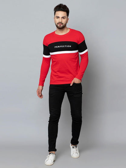 Cotton Blend Color Block Fill Sleeves T-Shirt