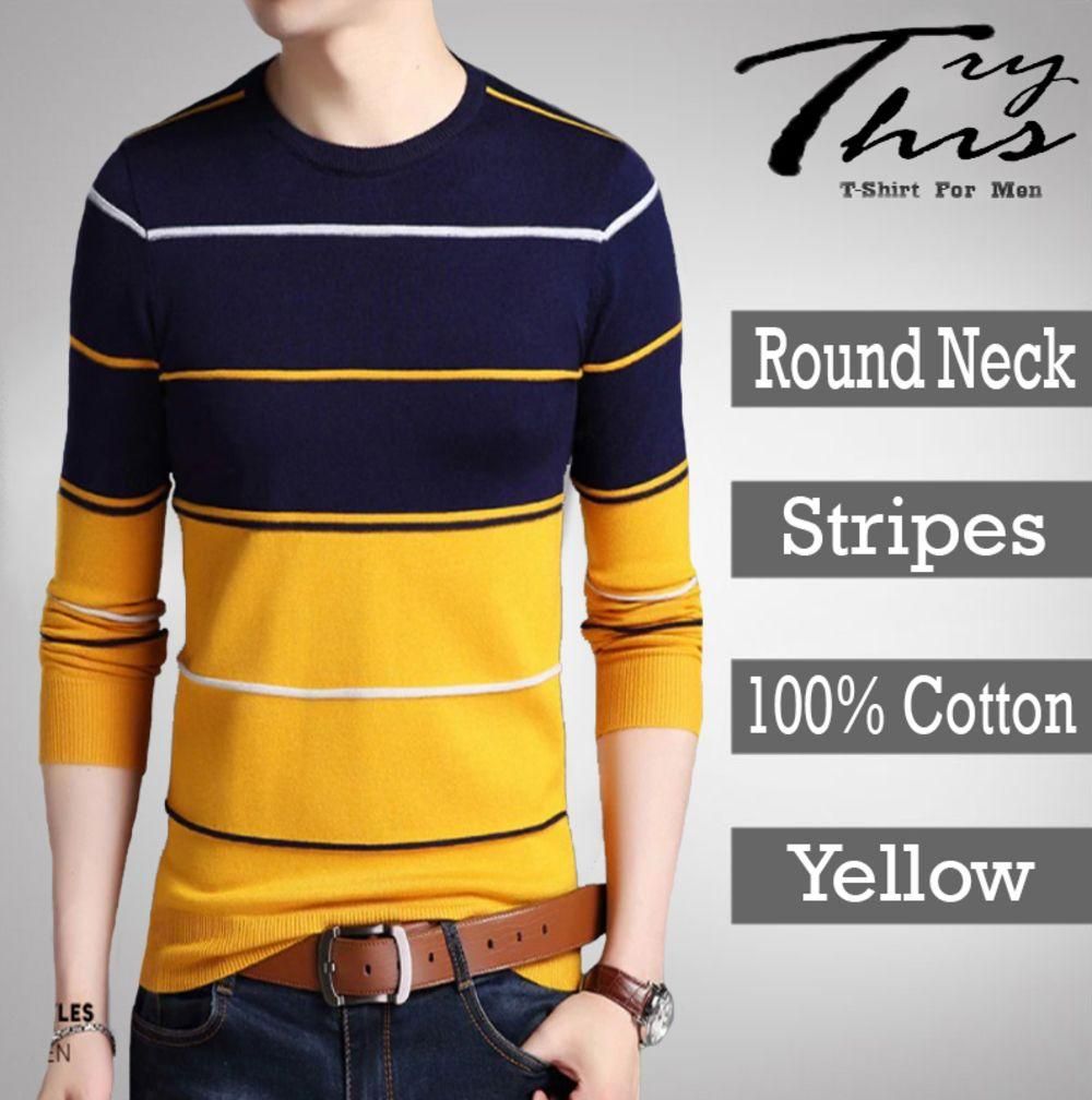 Cotton Stripes Full Sleeves Mens T-Shirt