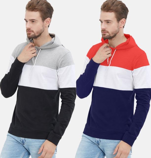 Lewel Cotton Color Block Hoodies Buy 1 Get 1 Free