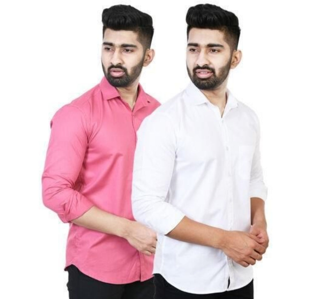 Cotton Solid Full Sleeves Mens Casual Shirt ( Pack of 2)