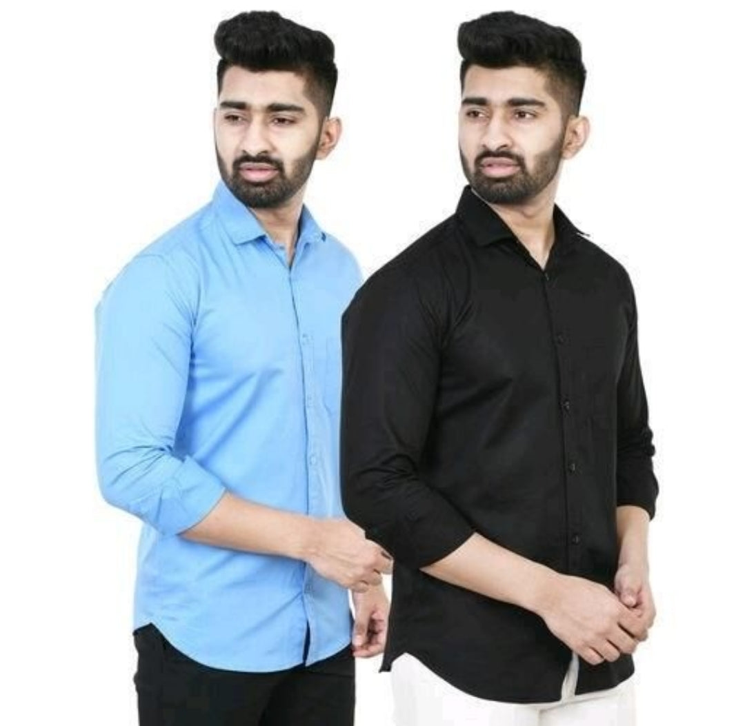 Cotton Solid Full Sleeves Mens Casual Shirt ( Pack of 2)