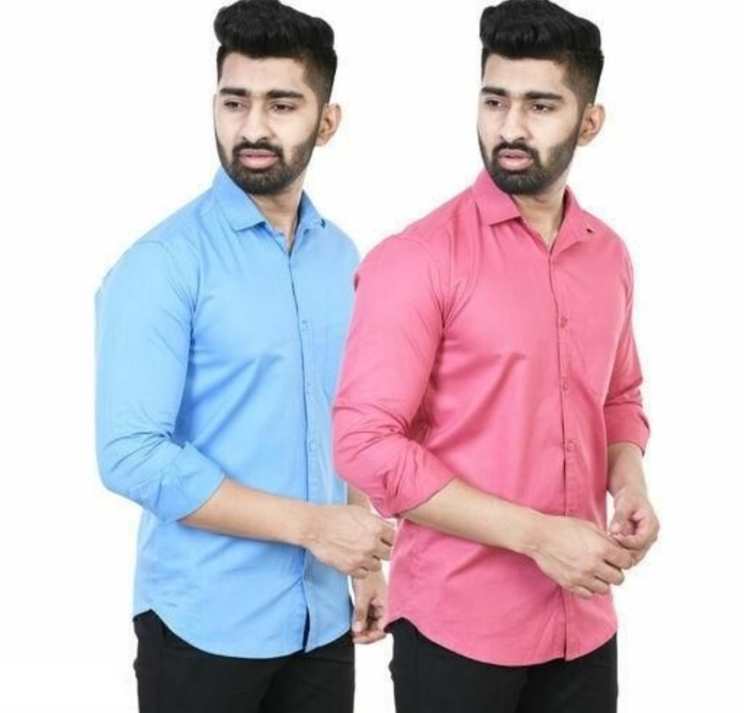 Cotton Solid Full Sleeves Mens Casual Shirt ( Pack of 2)