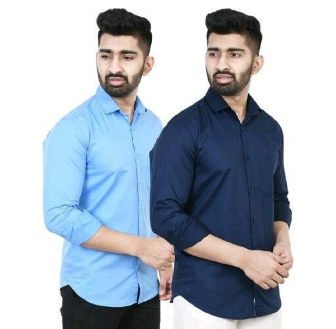 Cotton Solid Full Sleeves Mens Casual Shirt ( Pack of 2)