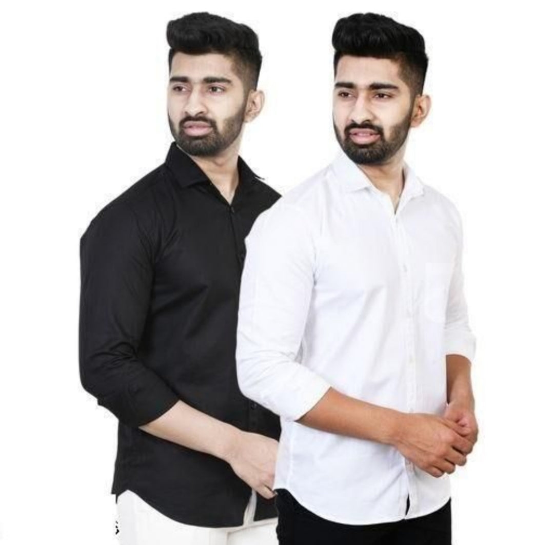 Cotton Solid Full Sleeves Mens Casual Shirt ( Pack of 2)