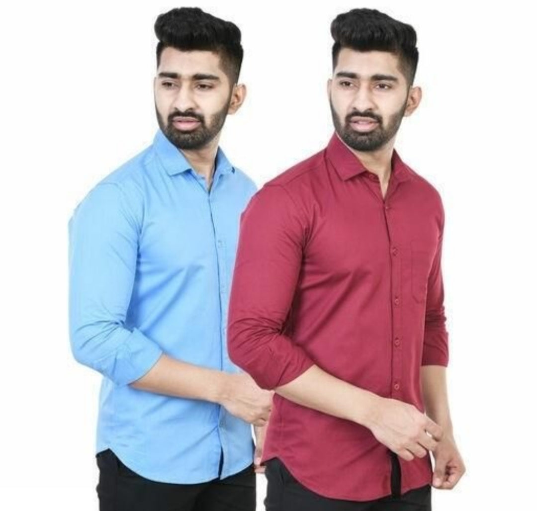 Cotton Solid Full Sleeves Mens Casual Shirt ( Pack of 2)