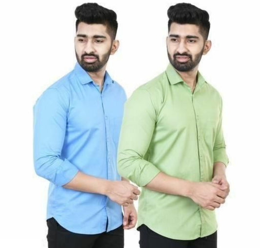 Cotton Solid Full Sleeves Mens Casual Shirt ( Pack of 2)