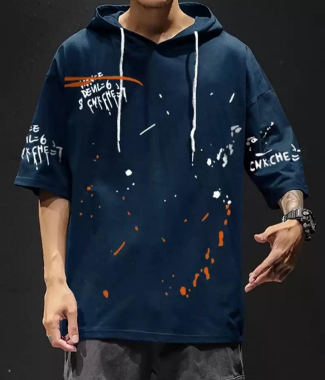 Cotton Printed Half sleeve men's hoodie