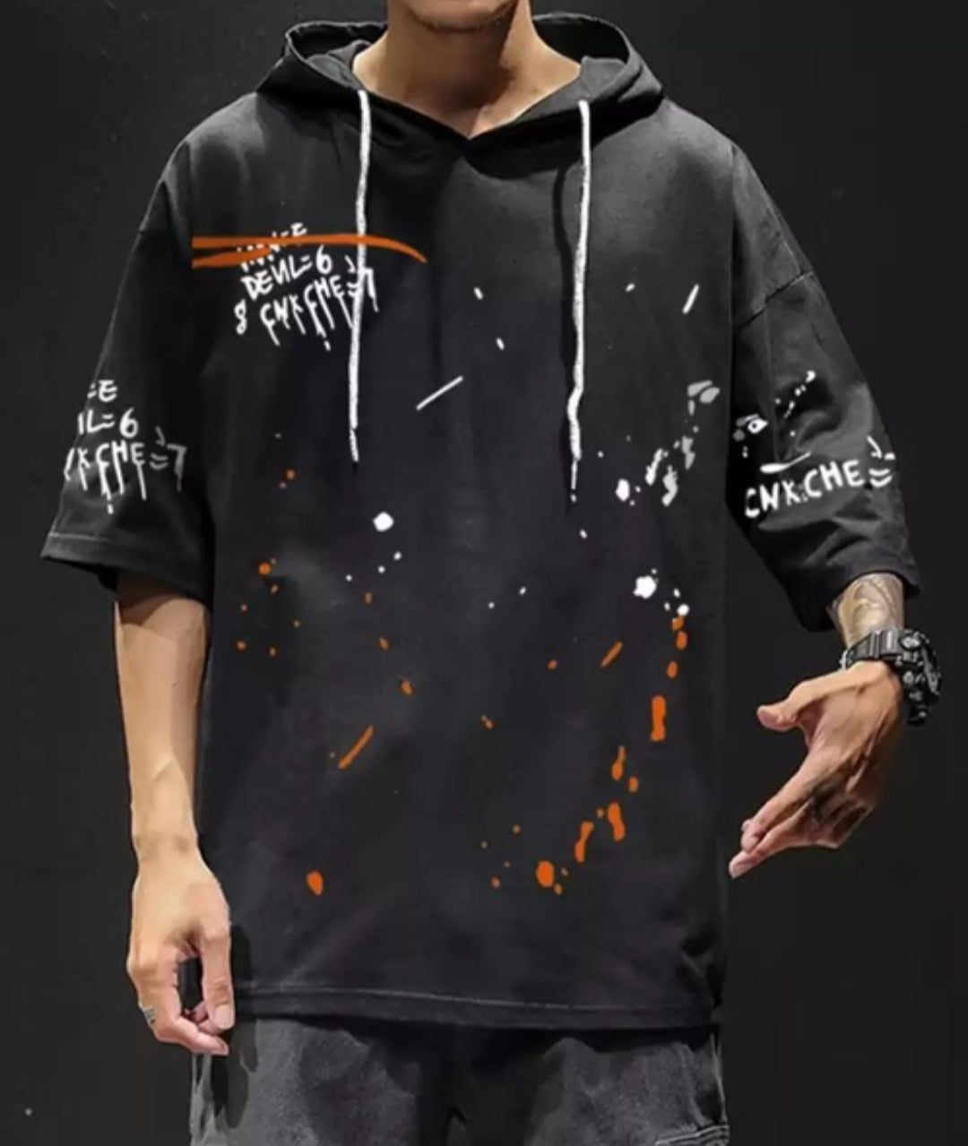 Cotton Printed Half sleeve men's hoodie