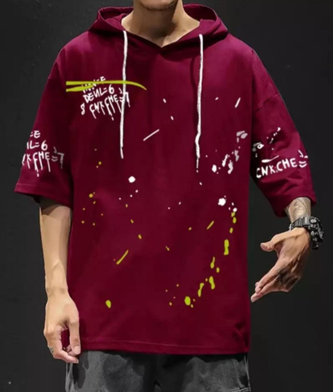 Cotton Printed Half sleeve men's hoodie