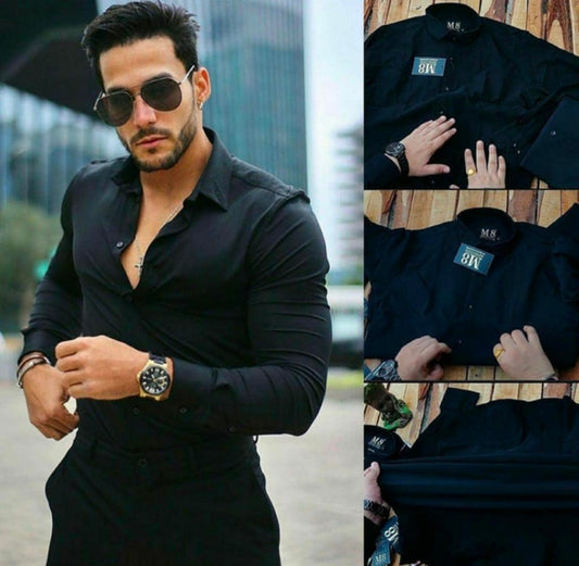 Lycra Solid Full Sleeves Slim Fit Casual Shirt