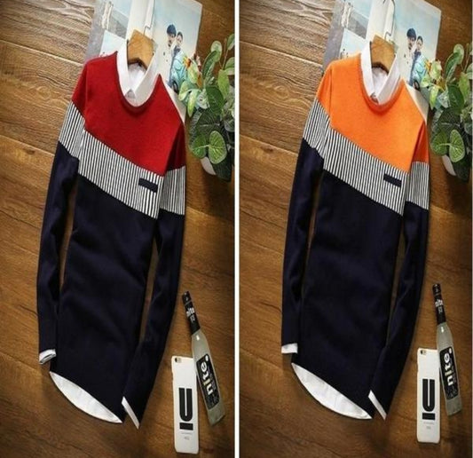 Cotton Color Block Round Neck Full Sleeves Mens T-Shirt