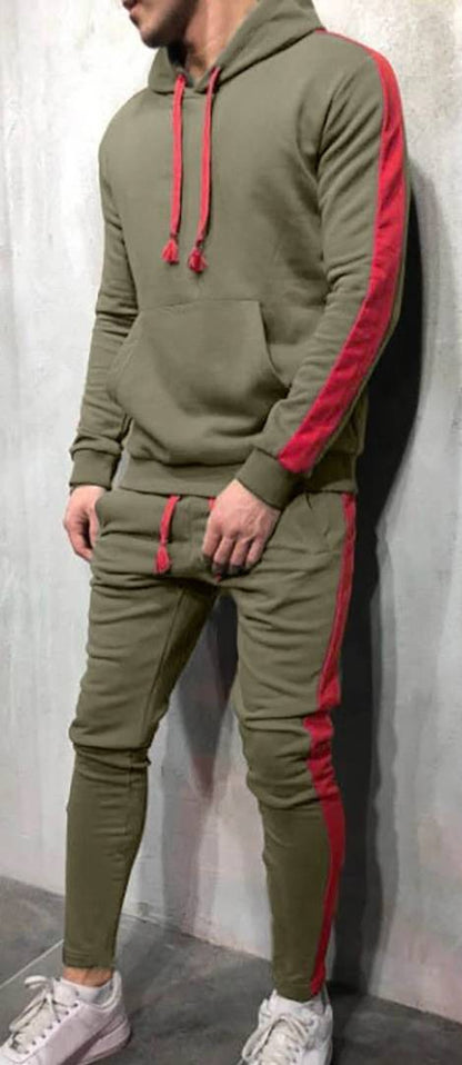 Men's Self Pattern Slim Fit Olive Fleece Tracksuit