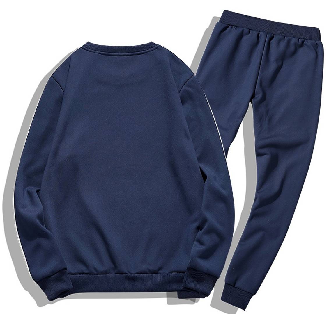 Men's Self Pattern Slim Fit Navy Blue Fleece Tracksuit