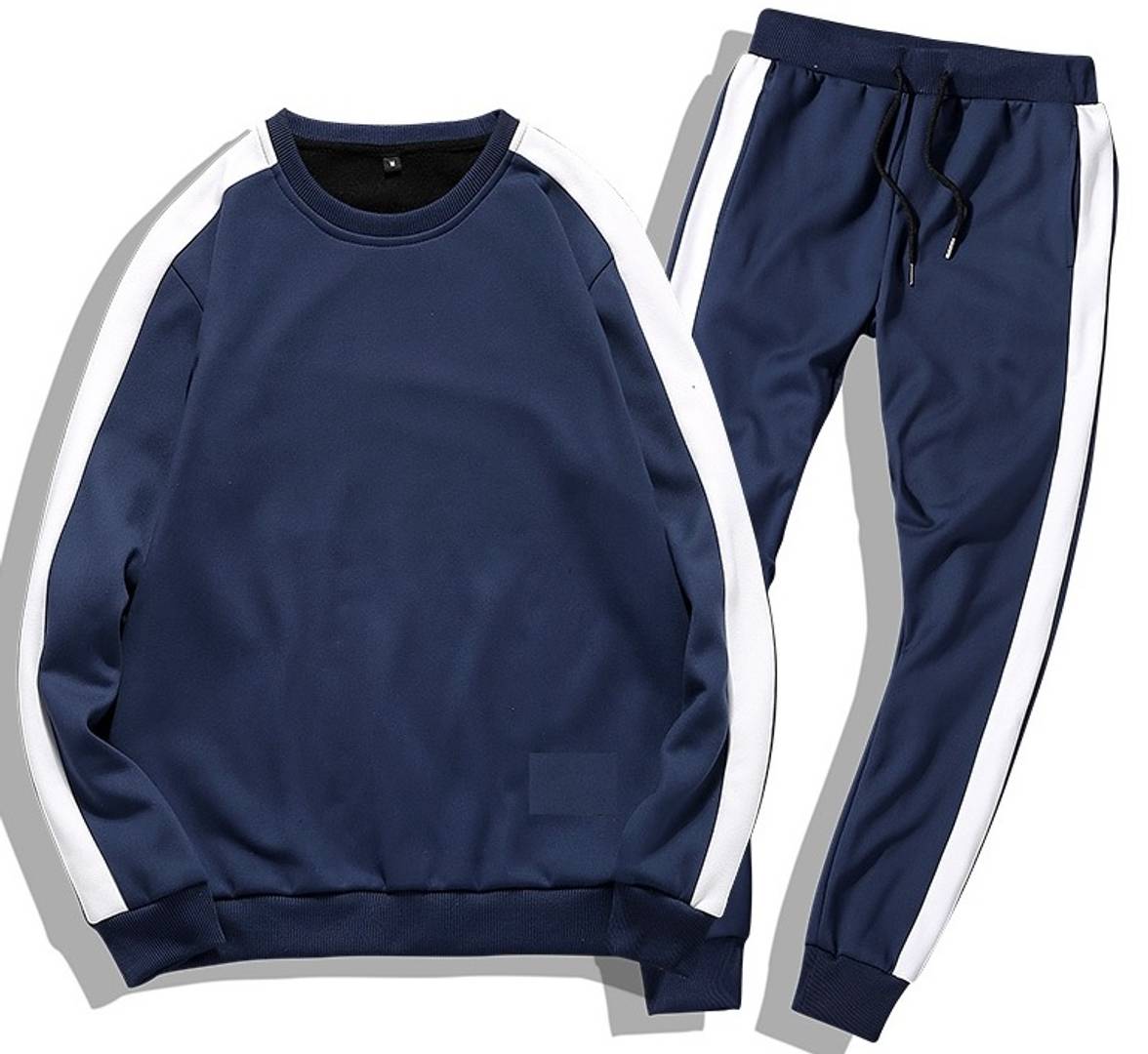 Men's Self Pattern Slim Fit Navy Blue Fleece Tracksuit